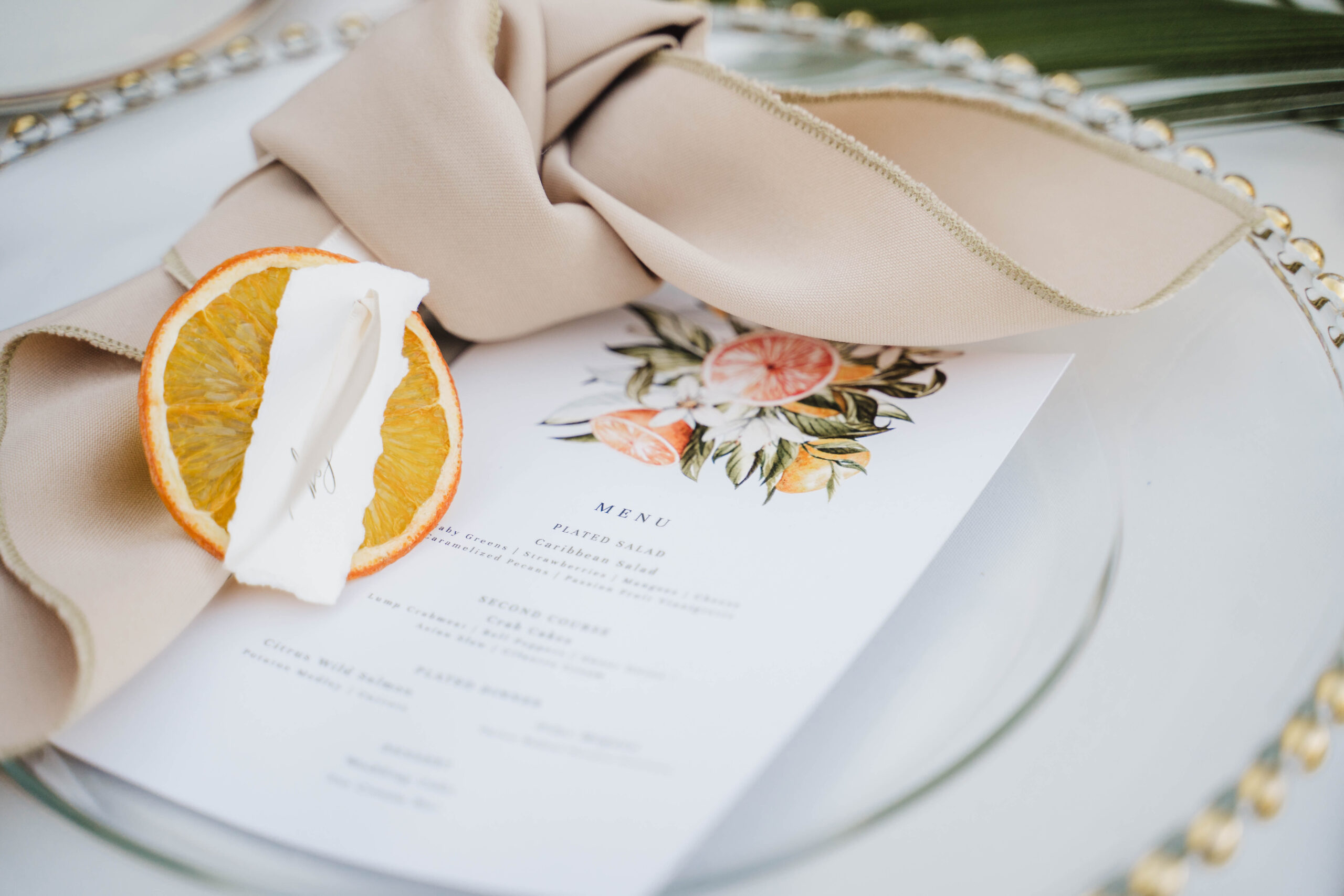Florida Orange themed wedding menu